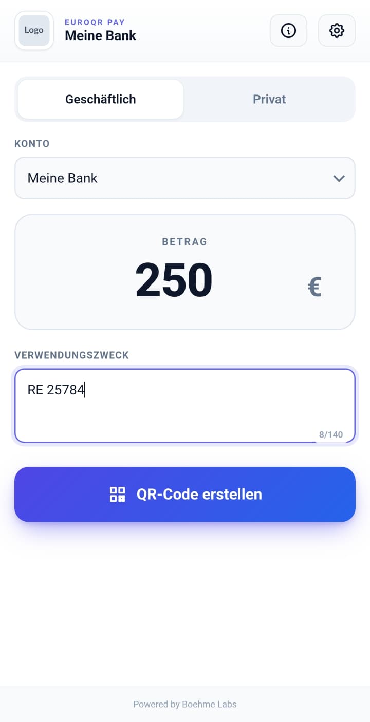 EuroQR Pay – Eingabe-Ansicht